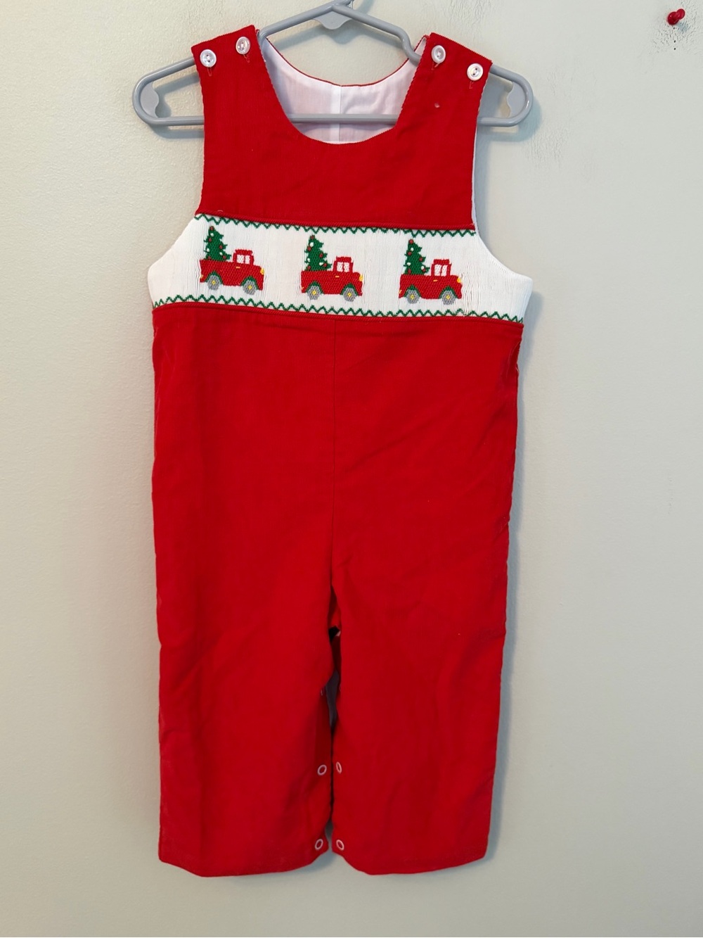 Stitchy Fish Red Christmas Truck Smocked Longalls
